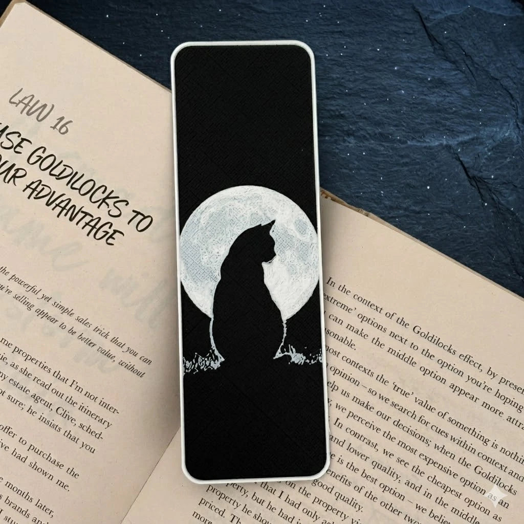 Cat Moon Bookmark | Textured Novelty Bookmark | Unique Gift