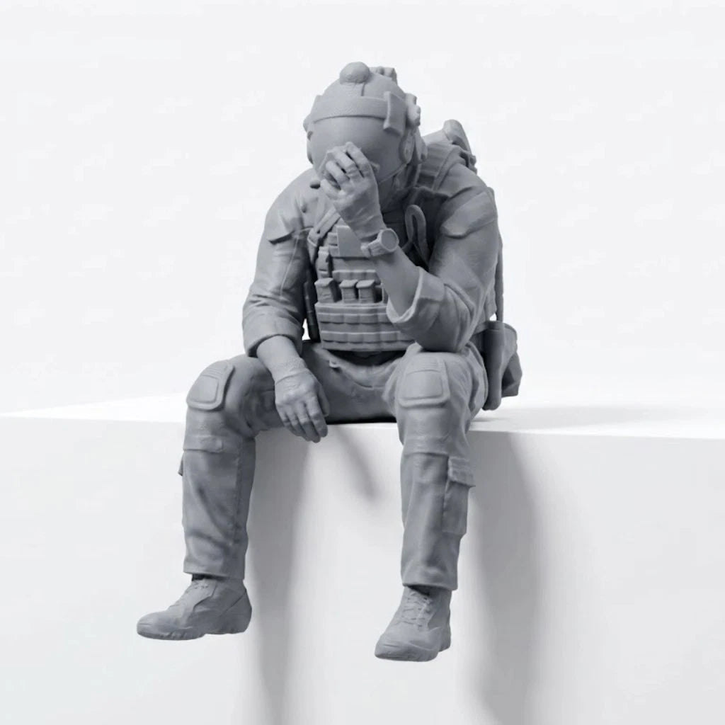 Sad Soldier Edge Sitter Figurine / Funny Gift Figure / Home Decor