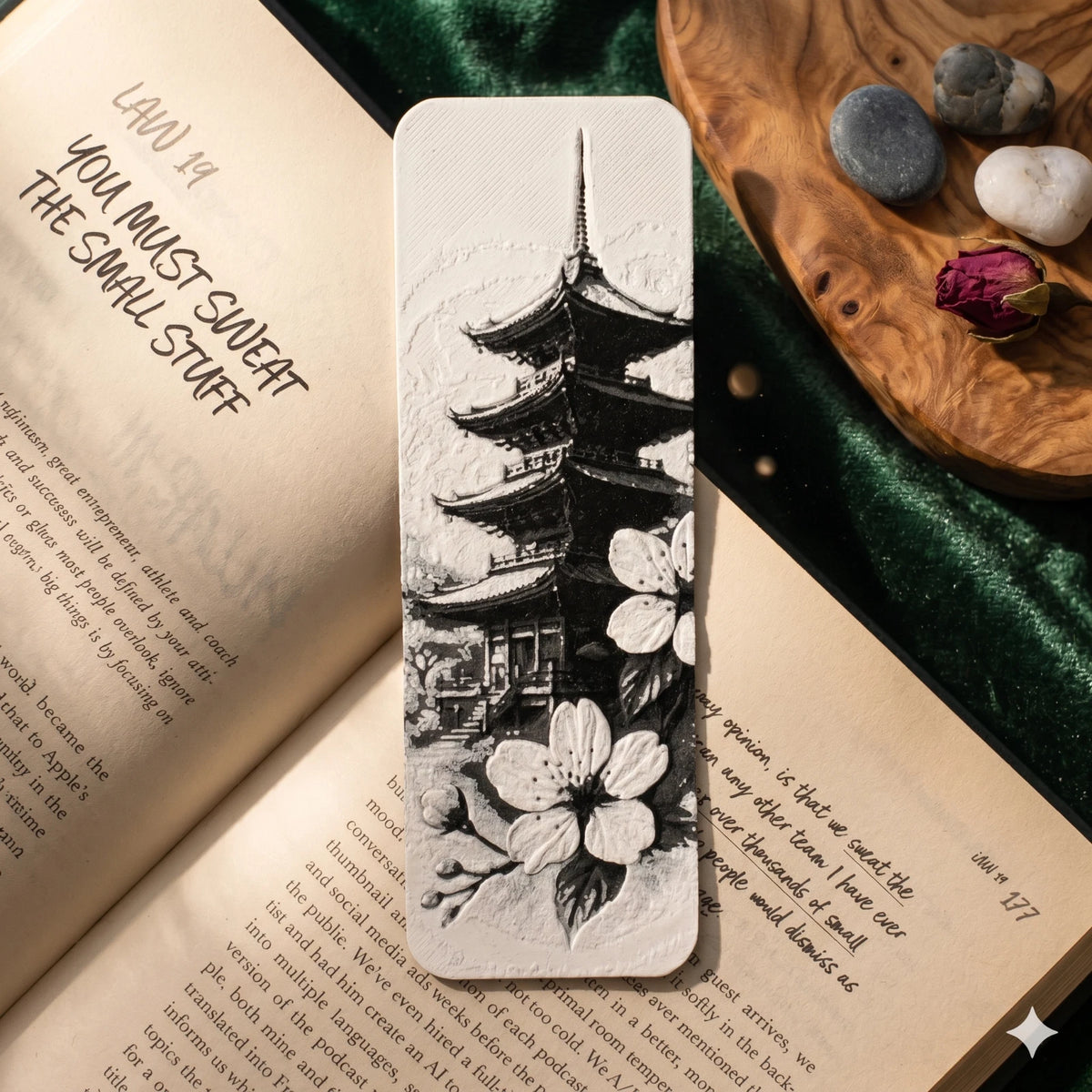 Japanese Lotus Tower Bookmark | Textured Novelty Bookmark | Unique Gift