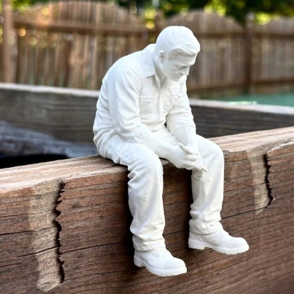 Sad Mechanic Edge Sitter Figurine / Gift Figure / Home Decor